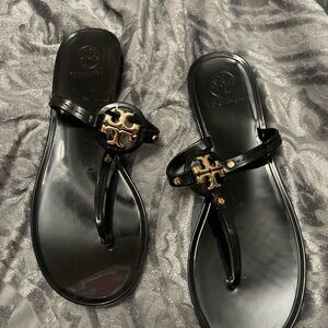 Tory Burch Black Sandals with Gold Logo